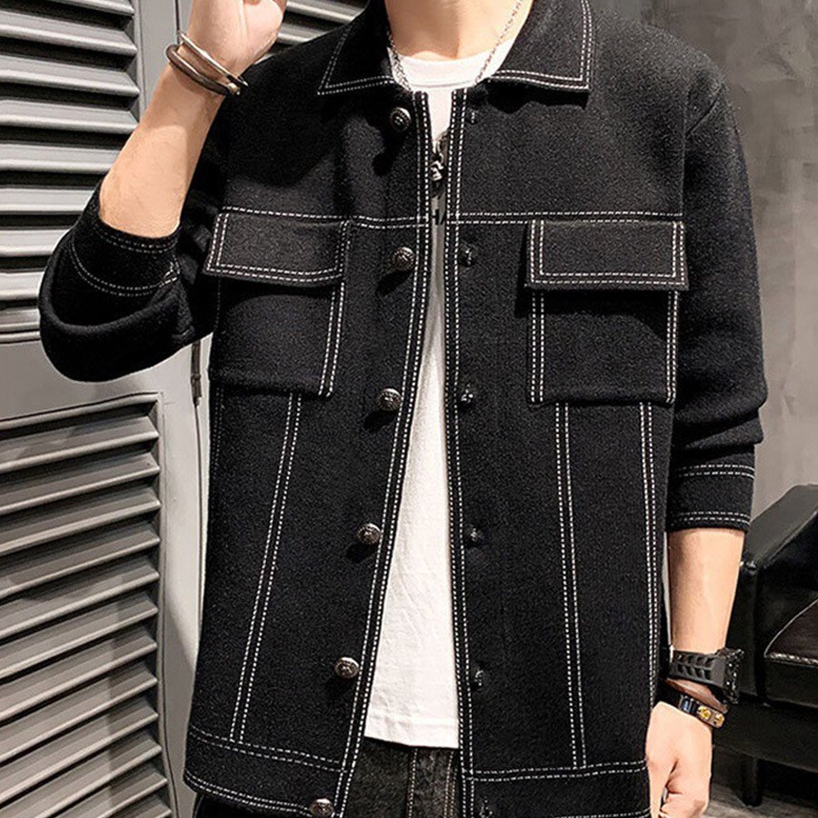 Men&#039;s Casual Knitted Cardigan Top Black L