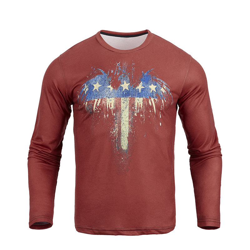 Men's Patriotic American Flag Graphic Long Sleeve T-shirts