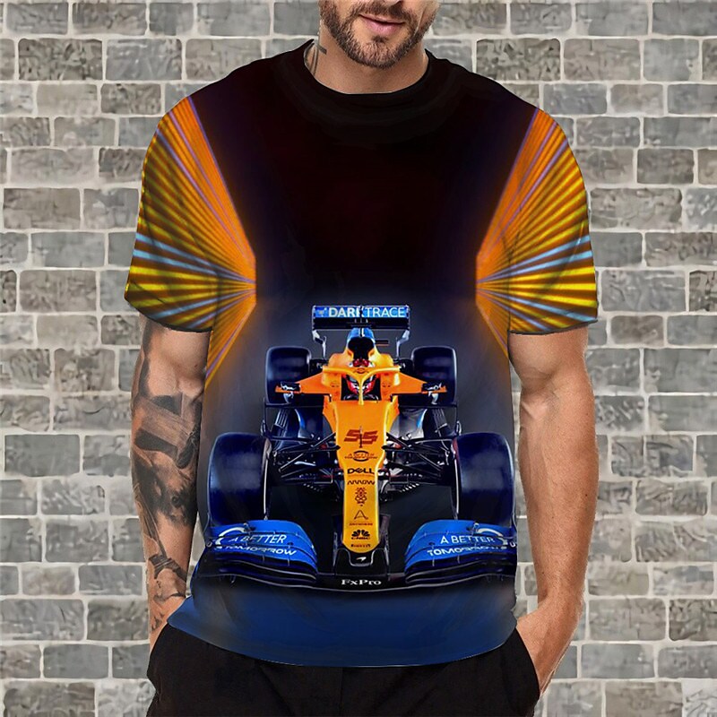 Men's T shirt 3D Print Graphic Car Crew Neck Daily Sports Print Short  Orange S