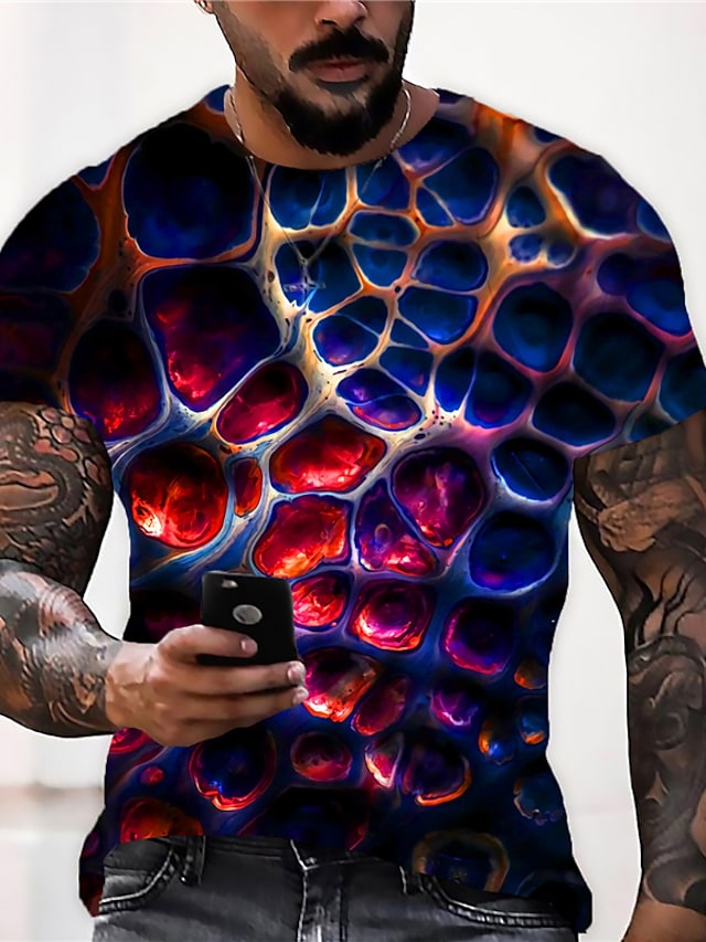 Men's 3D Abstract Print T-Shirt Blue S