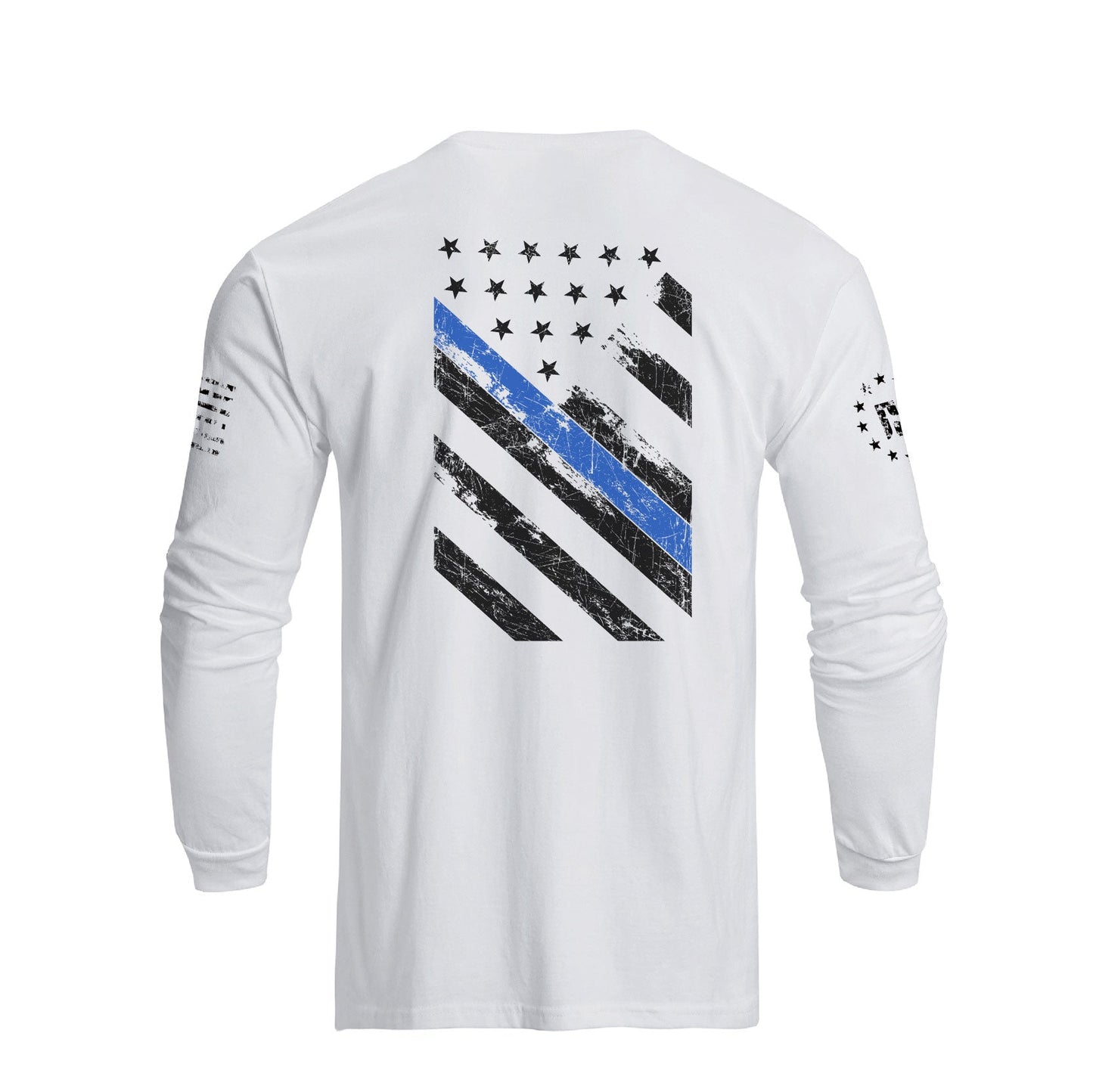 Men's 100% Cotton Blue Line American Flag Graphic Round Neck Long Sleeve T-Shirts