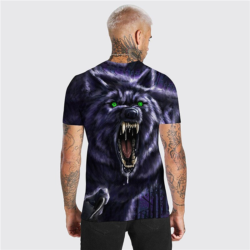 Men's Unisex T shirt 3D Print Graphic Prints Wolf Crew Neck Daily Holi Navy Blue M