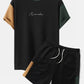 Mens Letter Embroidery Knitted Patchwork Crew Neck Short Sleeve Two Pieces Outfits