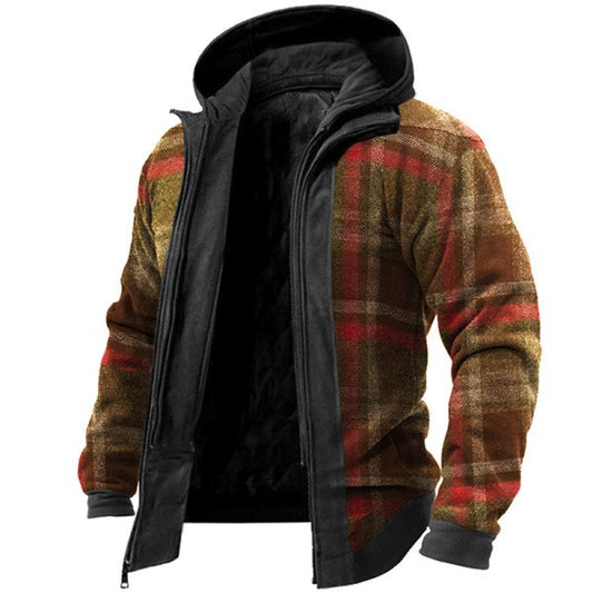 Mens Winter Checkerboard Retro Outdoor Warm Fleece Tactics Jacket