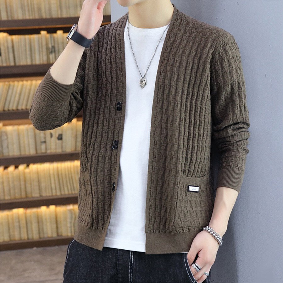 Men&#039;s Casual Knitted Cardigan Top Black L