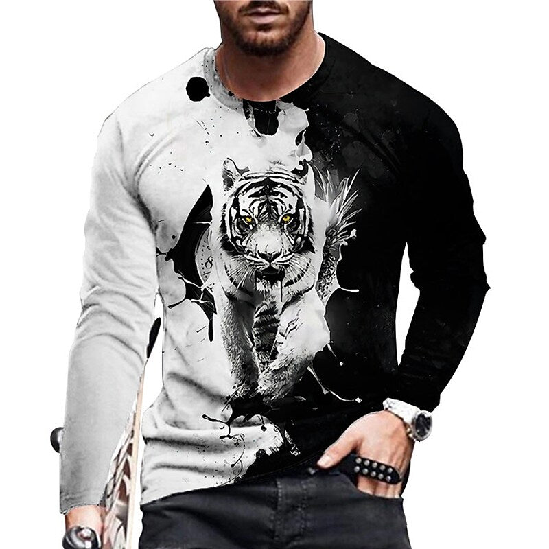 Men's Unisex T shirt 3D Print Graphic Prints Tiger Crew Neck Daily Hol Gray S