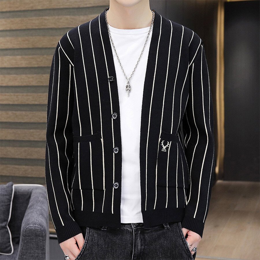 Men&#039;s Casual Knitted Cardigan Top Black M