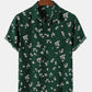 Mens All Over Floral Print Green Short Sleeve Lapel Holiday Shirt