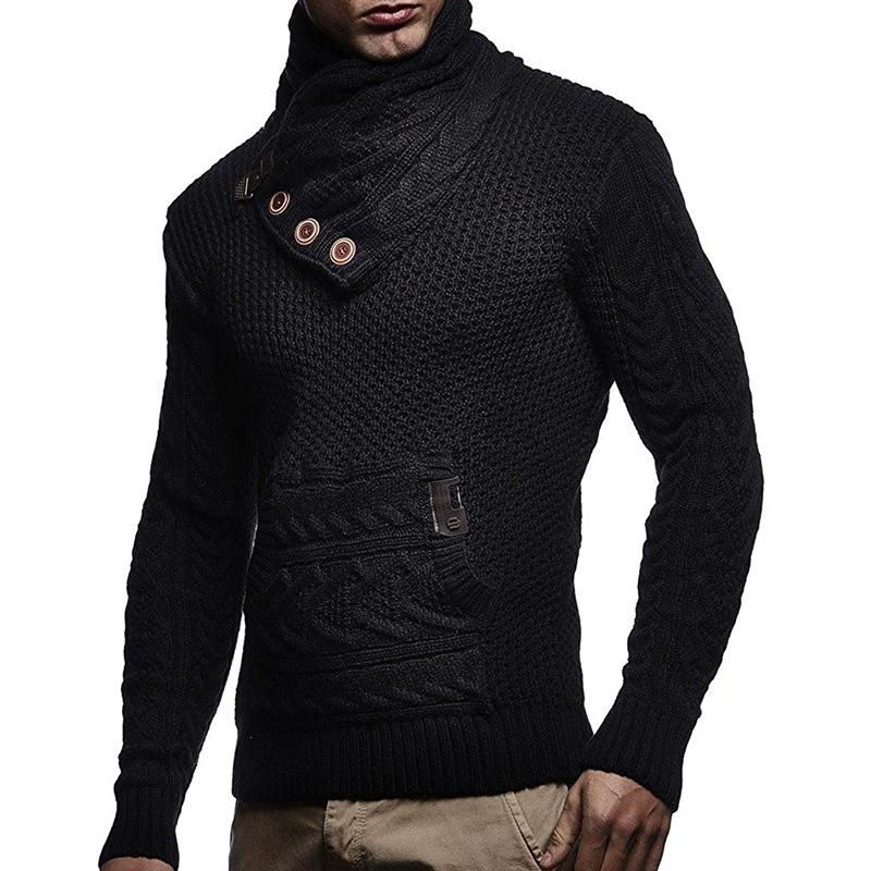 Men's solid color button turtleneck sweater