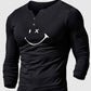 Henley Collar Solid Color Smiley Long Sleeve T-Shirt