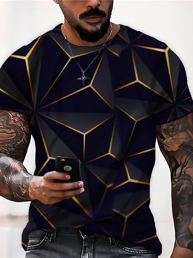 Men's 3D Abstract Print T-Shirt Black S