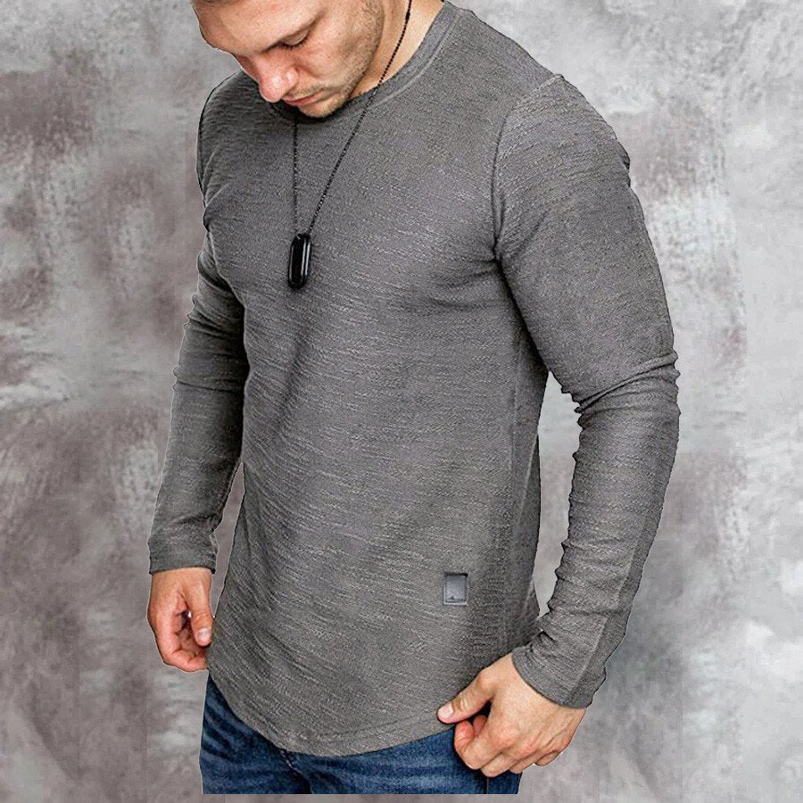 Men Long Sleeve O-Neck Casual T shirt Black XL