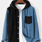 Mens Corduroy Two Tone Patchwork Preppy Drawstring Hooded Shirts