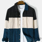 Mens Corduroy Color Block Panel Stitching Casual Long Sleeve Shirts