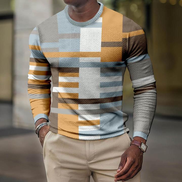 LONG SLEEVE FASHION CONTRAST COLOR ROUND NECK MEN'S TOP