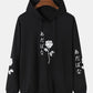 Mens Rose Japanese Character Print Cotton Casual Drawstring Overhead Hoodies