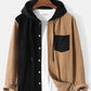 Mens Corduroy Two Tone Patchwork Preppy Drawstring Hooded Shirts