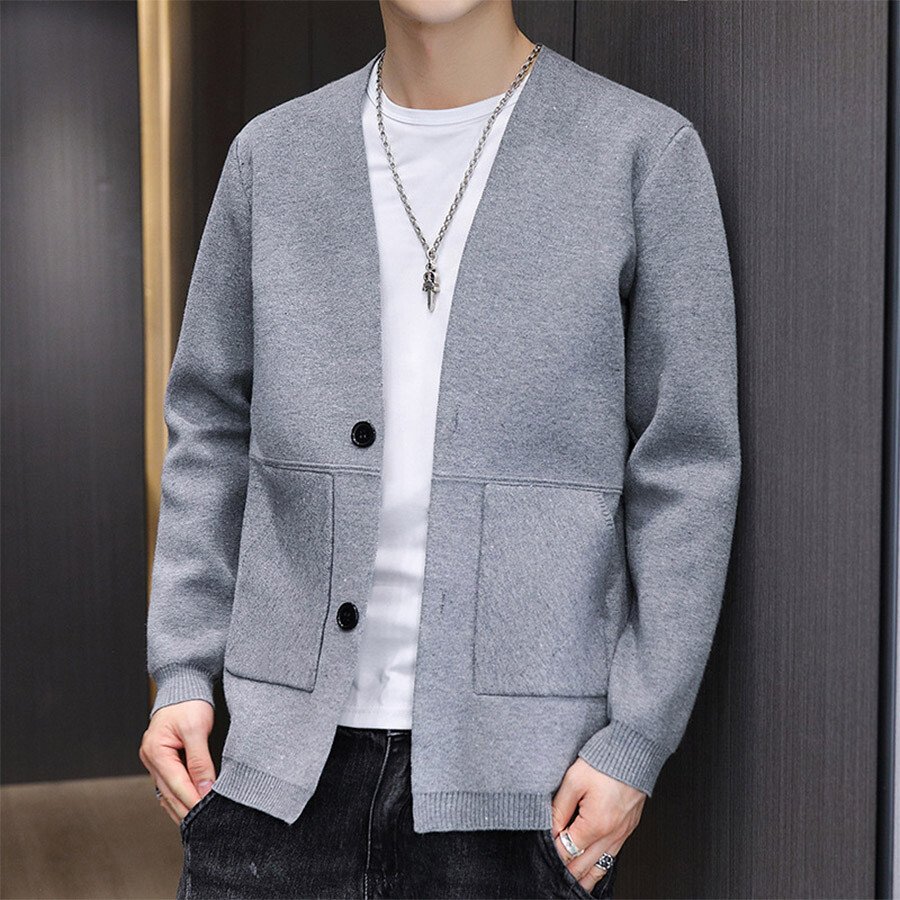 Men&#039;s Casual Knitted Cardigan Top Black XL