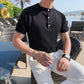 Men&#039;s Solid Color Short-Sleeved Sweater T-Shirt Black M