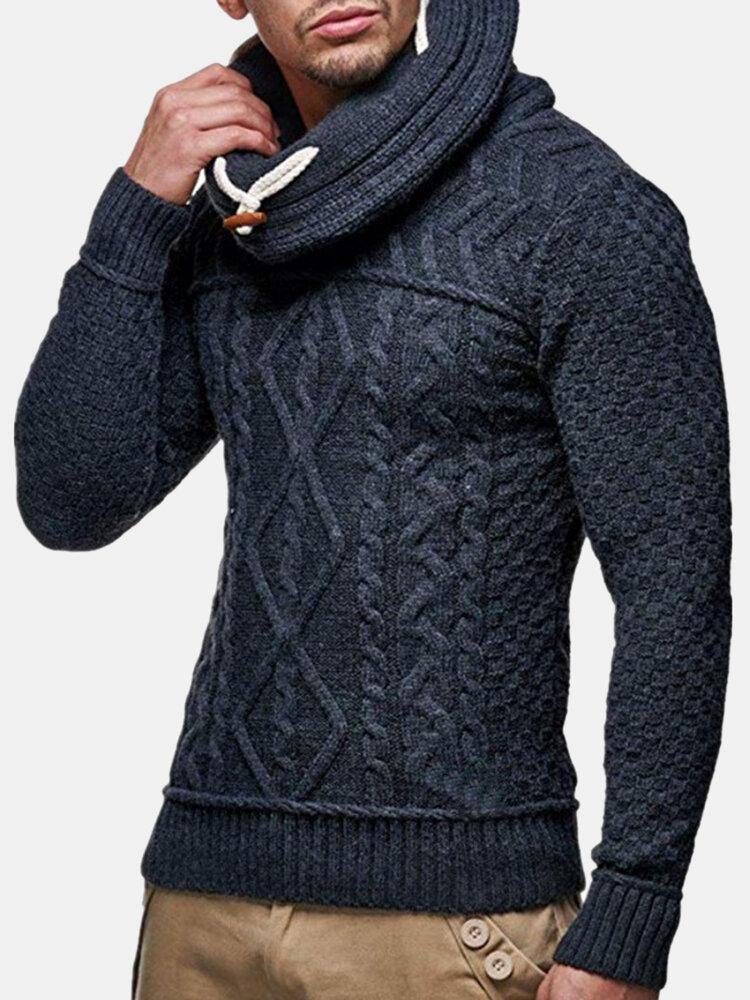 Mens Turtleneck Cable Warm Long Sleeve Knitted Sweaters