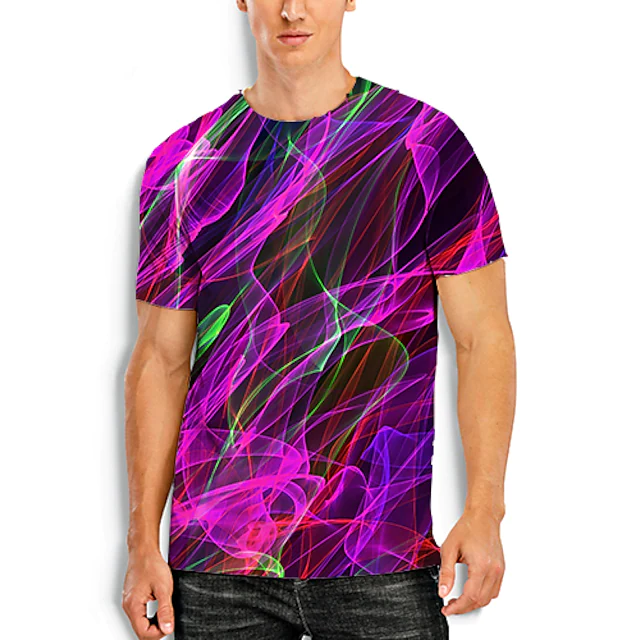 Men's 3D Abstract Print T-Shirt Purple M