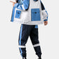 Mens Colorblock Patchwork Letter Print Street Hooded Jacket Two Pieces Outfits