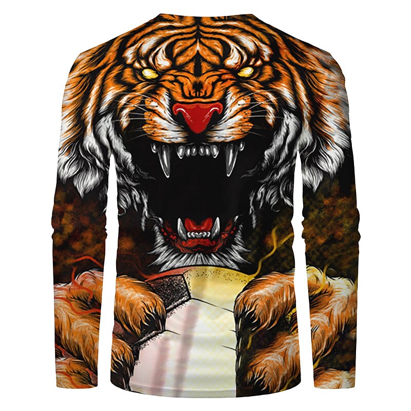 Men's Unisex T shirt 3D Print Graphic Prints Tiger Crew Neck Daily Hol Orange M