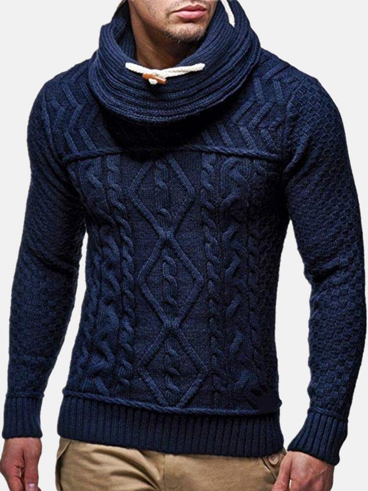 Mens Turtleneck Cable Warm Long Sleeve Knitted Sweaters