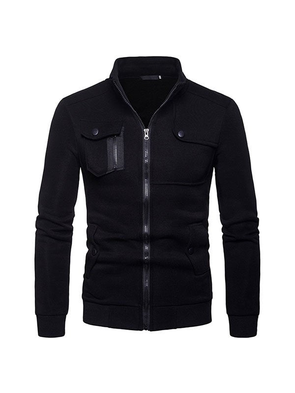 Men's Casual Stand-Collar Multi-Pocket Zipper Cardigan Top