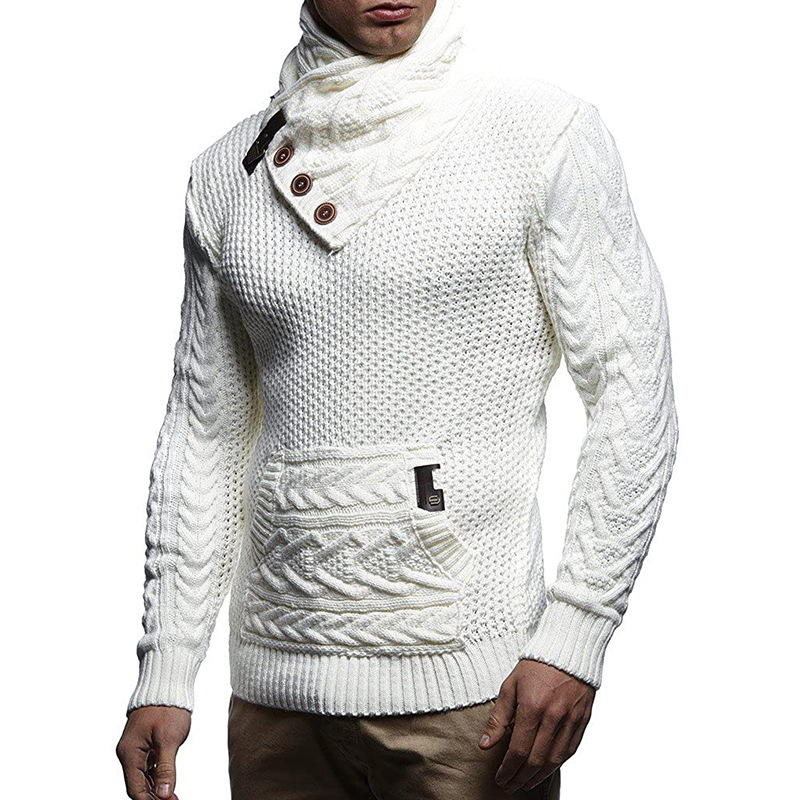 Men's solid color button turtleneck sweater