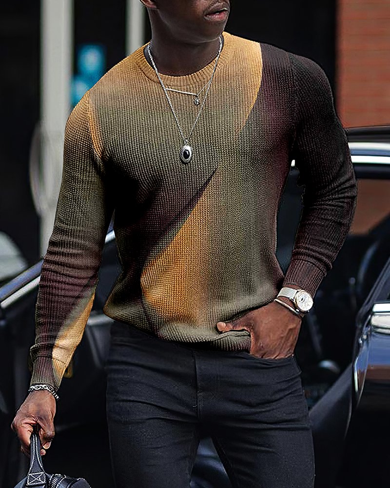 LONG SLEEVE FASHION CONTRAST COLOR ROUND NECK MEN'S TOP