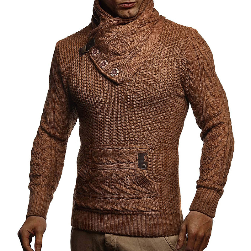 Men's solid color button turtleneck sweater