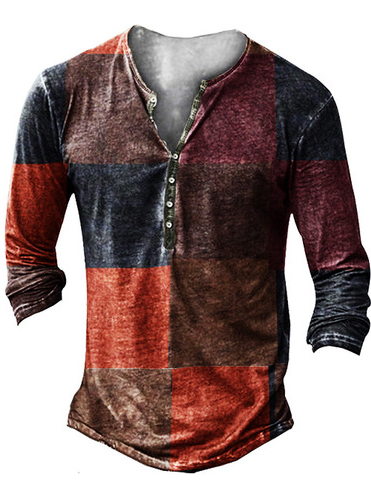 Men's Vintage Casual Henley Collar Long Sleeve T-Shirt 1 L