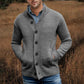 Men&#039;s Casual Solid Color Sweater Cardigan Jacket Brown M