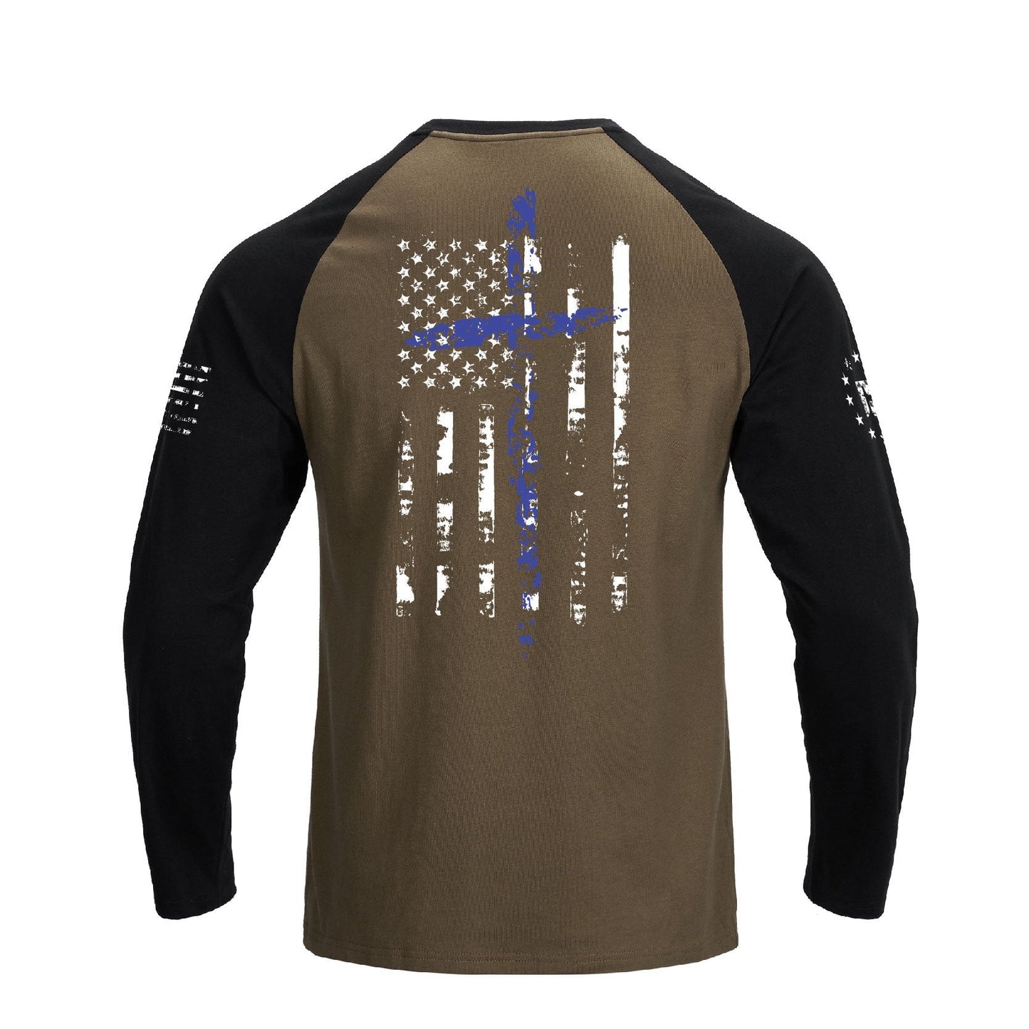 Men's 100% Cotton American Flag with Cross Raglan Sleeve Long Sleeve Graphic T-shirts