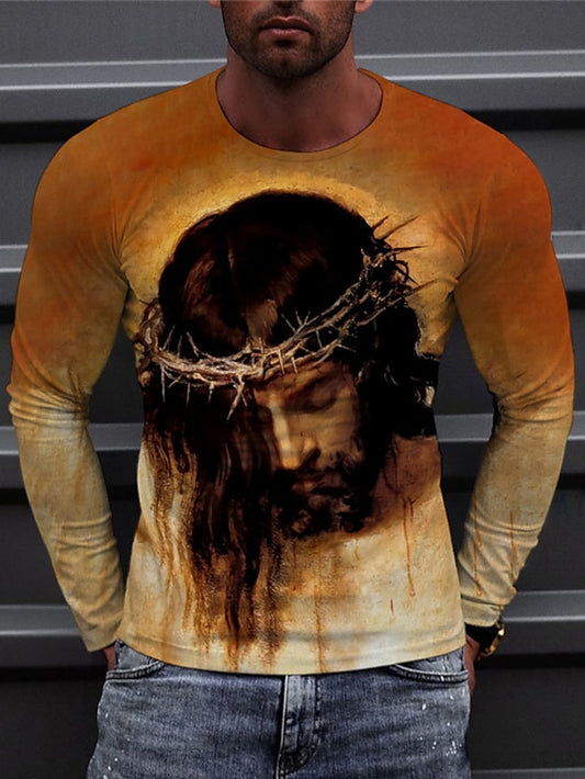 Men's 3D Abstract Print T-Shirt Orange S