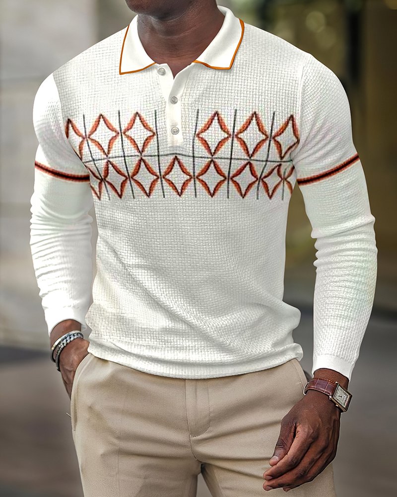 Men's casual geometric diamond polo shirt