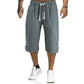 Mens Plain Casual Cotton And Linen Cropped Trousers
