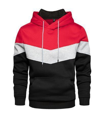 Men's loose color matching casual sports hooded sweatshirt