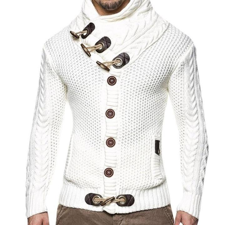 Men Solid Color Horn Button Sweater