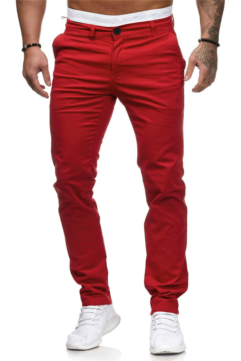 Men's casual slim solid color trousers