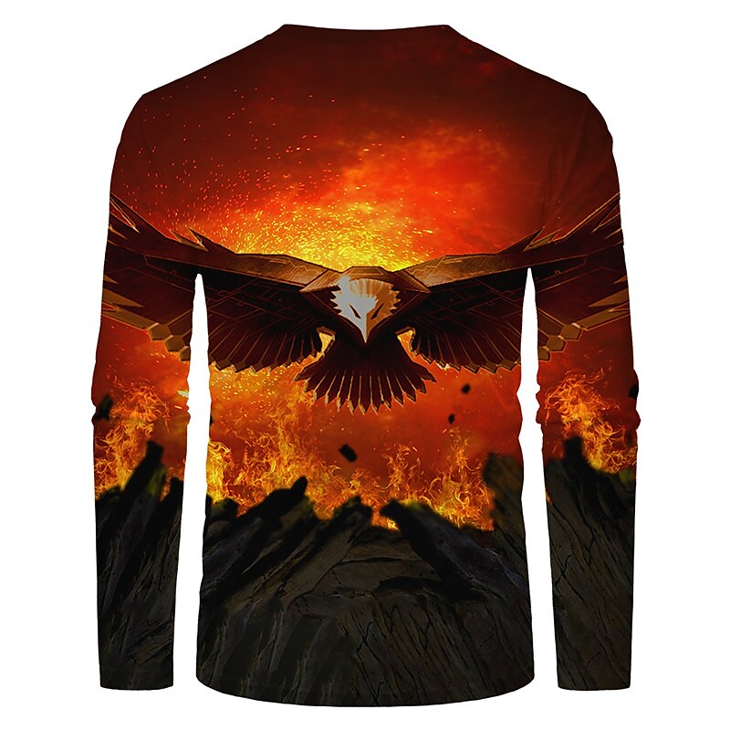 Men's Unisex T shirt 3D Print Graphic Prints Eagle Crew Neck Daily Hol Orange M