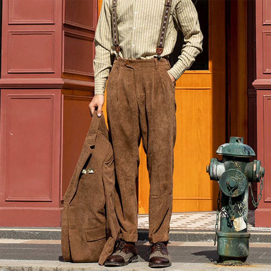 Men&#039;s Casual Loose Corduroy Trousers-Artgown.com Brown M