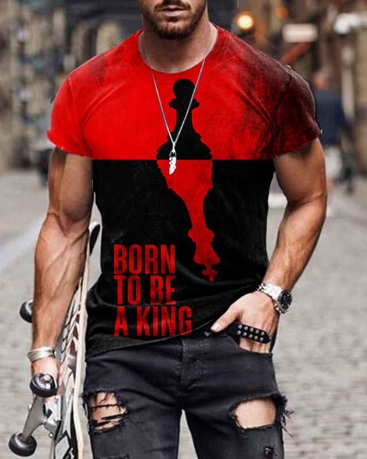 Simple Men's Black-red KING Print Short Sleeve