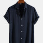 Mens Pure Color Lapel Button Up Cotton Basics Short Sleeve Shirts