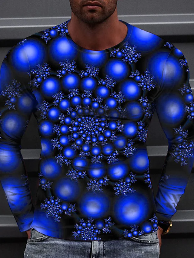 Men's 3D Abstract Print T-Shirt Blue S