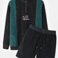 Mens Corduroy Letter Embroidery Patchwork Zip Pullover Sweatshirt Two Pieces Outfits