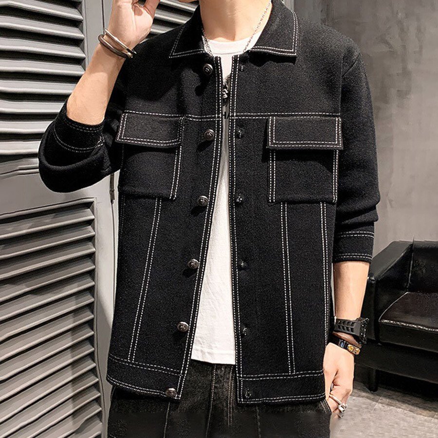 Men&#039;s Casual Knitted Cardigan Top Black M