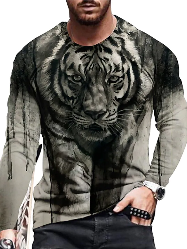 Men's 3D Abstract Print T-Shirt Gray S