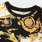 Mens Ethnic Baroque Pattern Short Sleeve Black Two Piece Outfits